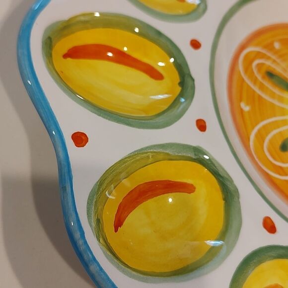Deruta Hand Painted Deviled Egg Platter Tray Appetizer Dish - Picture 3 of 9